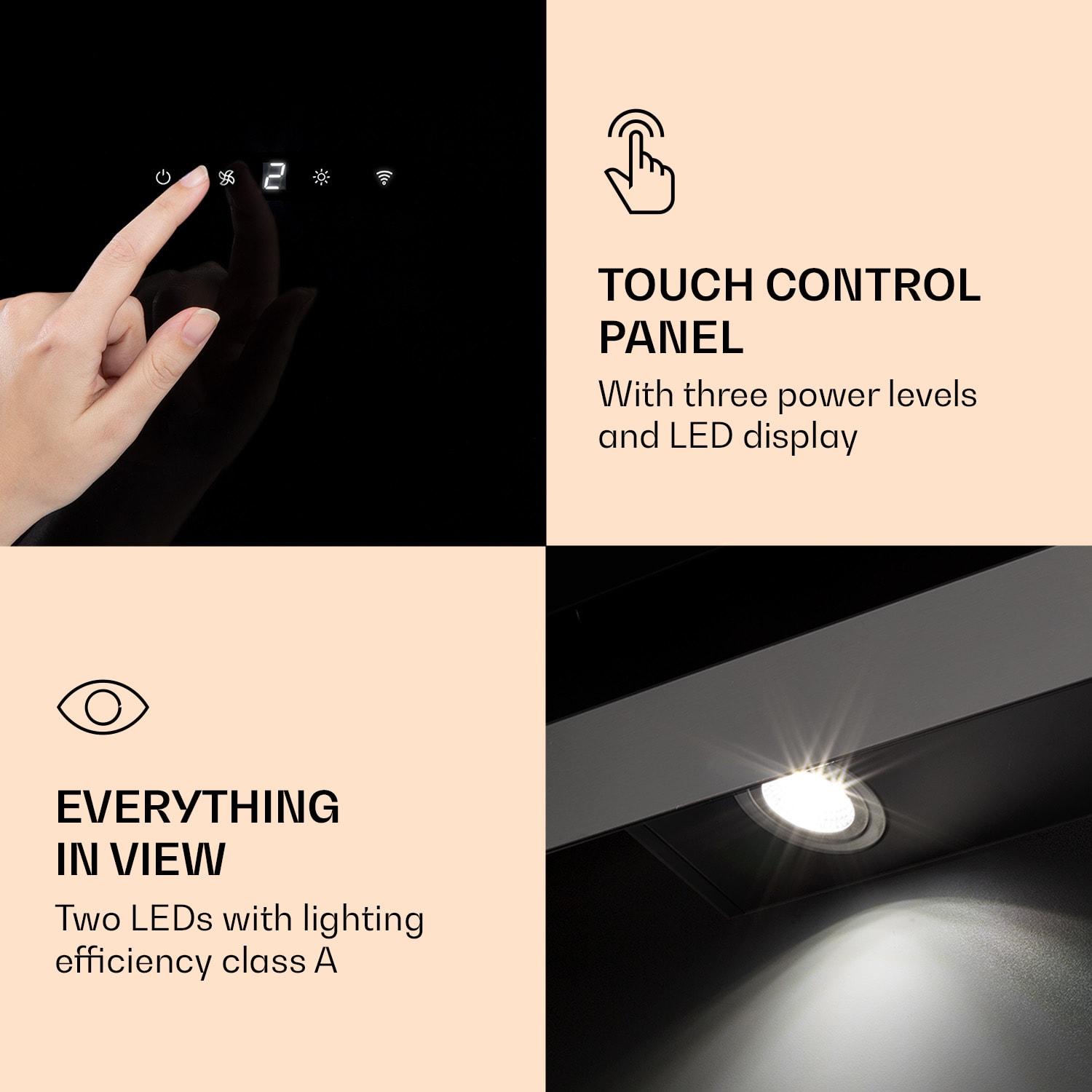 Klarstein Aurora 60 Smart, digestor, 60 cm, komínový, 550 m³/h, LED podsvietenie, A++, biely – Obrázok 3