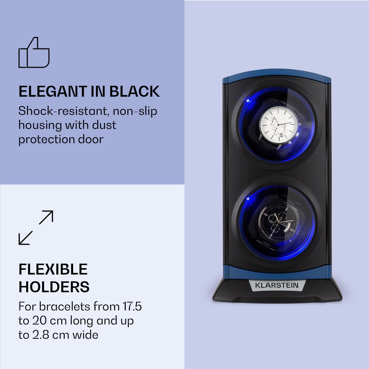 Klarstein St. Gallen Premium, naťahovač na hodinky, 2 hodiniek, 4 rýchlosti, čierny – Obrázok 2