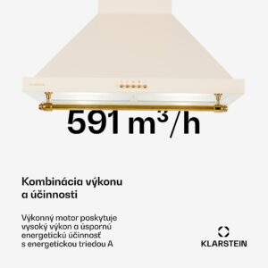 Klarstein Montblanc 60, digestor, 60 cm, nástenný, 610 m³/h, LED, lišta, krémový