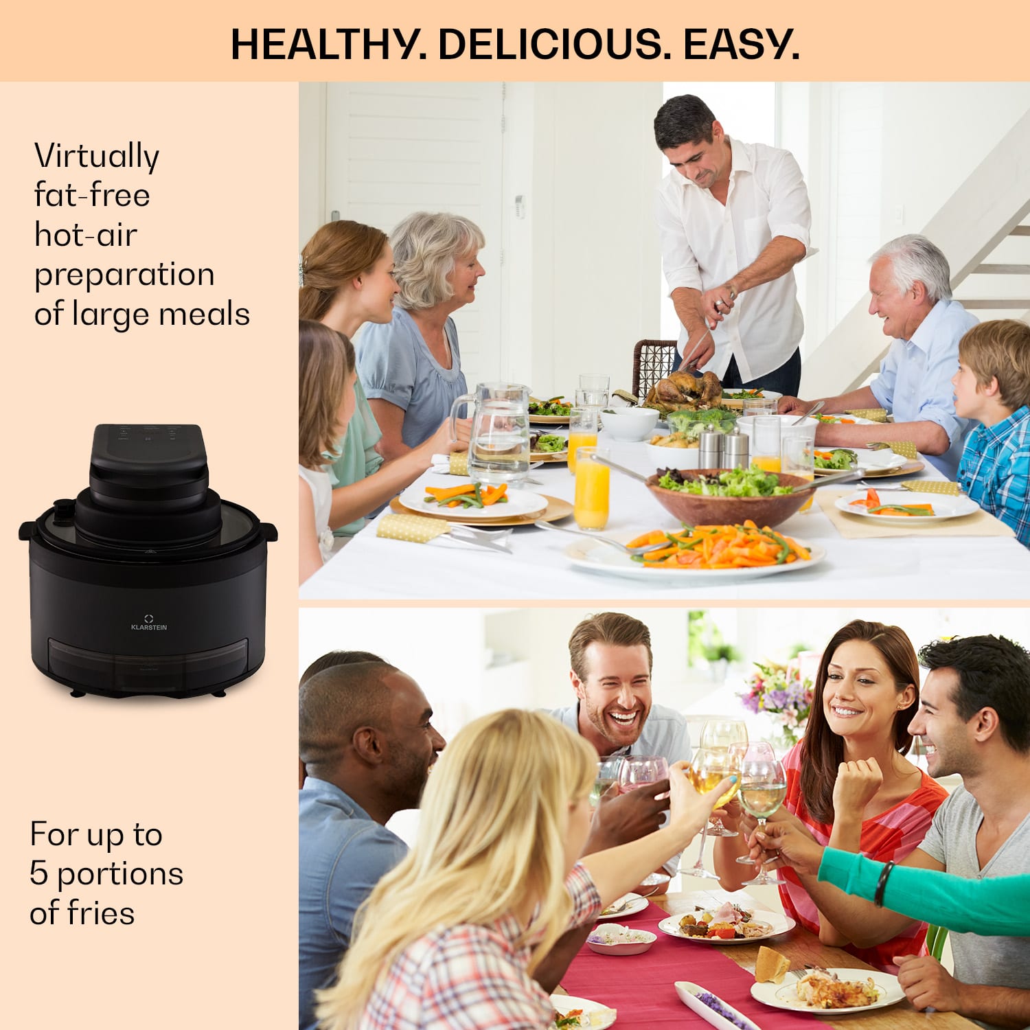 Klarstein Vendure, teplovzdušná fritéza s parnou funkciou, 1250 W, 5 l, 6 programov – Obrázok 3