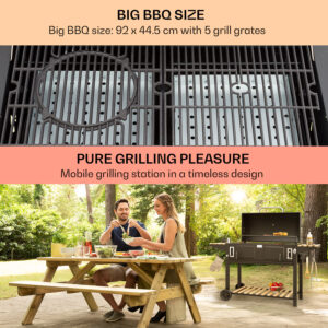 Klarstein Aberdeen Double Charcoal Grill Smoker Teplomer 2 bočné stoly mobilné