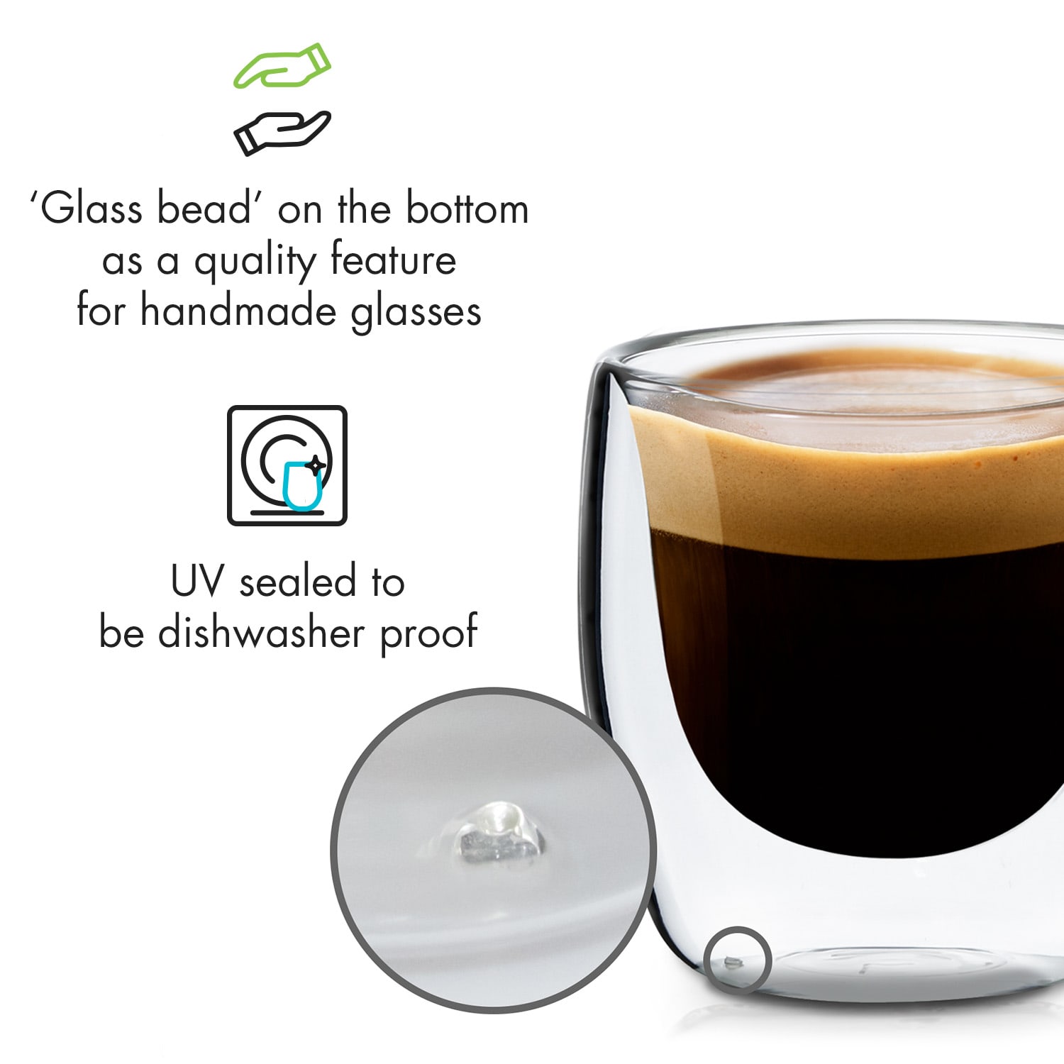 Klarstein Glaswerk Vienna, dvojstenné termopoháre, 80 ml, ručná výroba, borosilikátové sklo – Obrázok 3