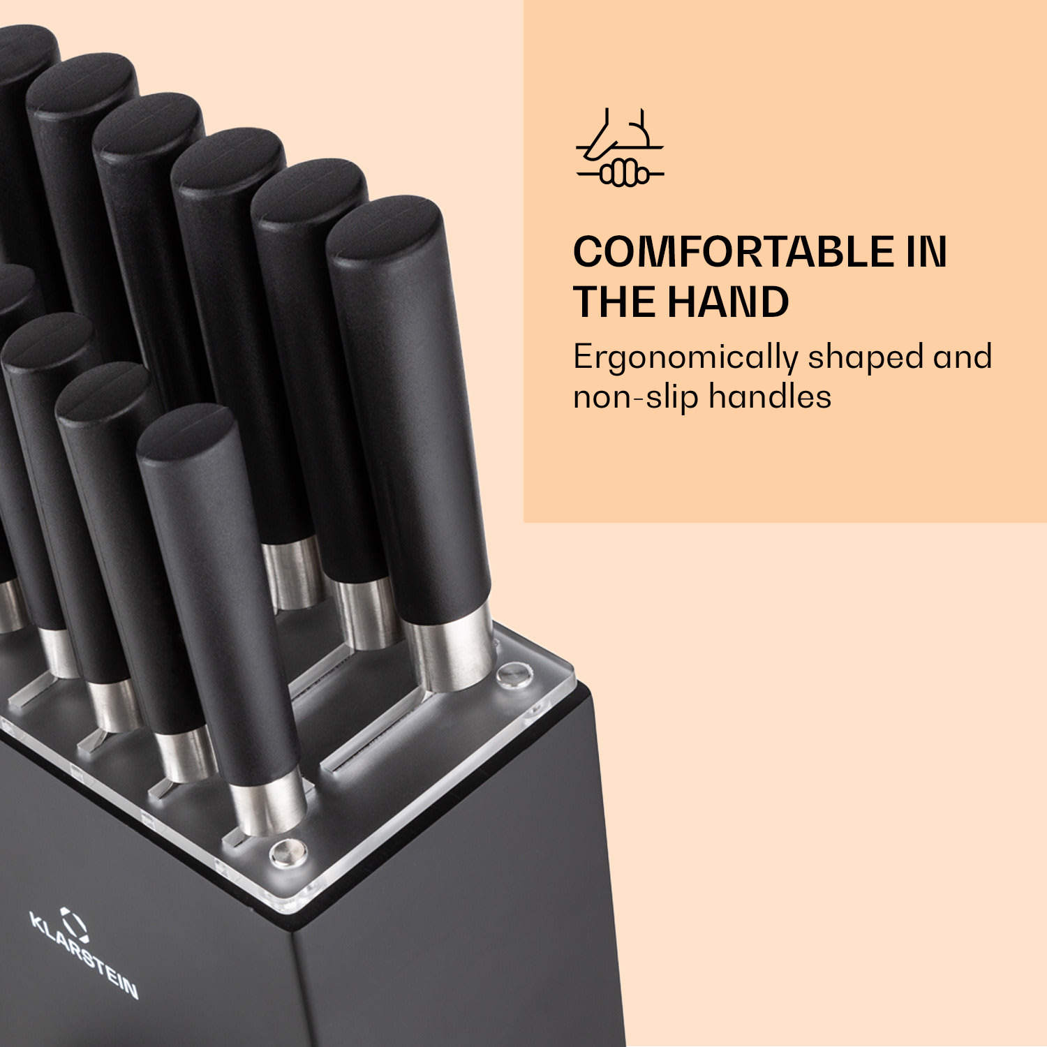 Klarstein Kitano XL, sada nožov s blokom, 13-dielna, 12 nožov, oceľ, luxusný drevený blok – Obrázok 3