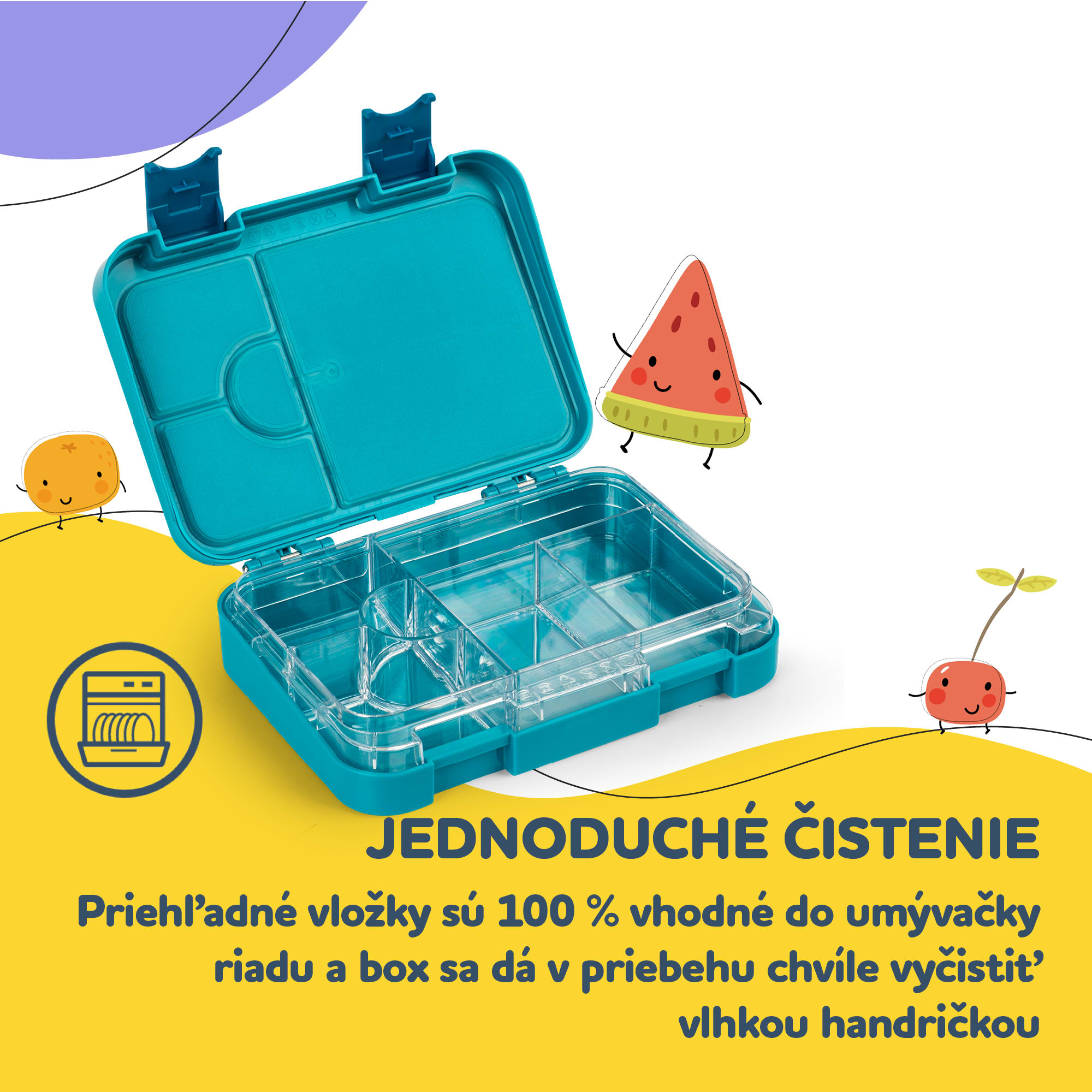 Klarstein Schmatzfatz junior desiatový box, 6 priehradiek, 21,3 x 15 x 4,5 cm, bez BPA – Obrázok 2