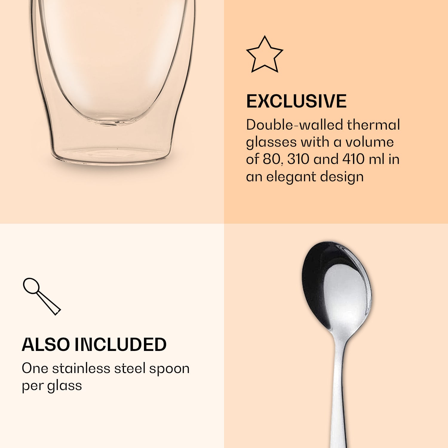 Feelino DUOS, dvojstenné poháre, 2 x 80, 310, 400 ml, vrátane lyžičky – Obrázok 2