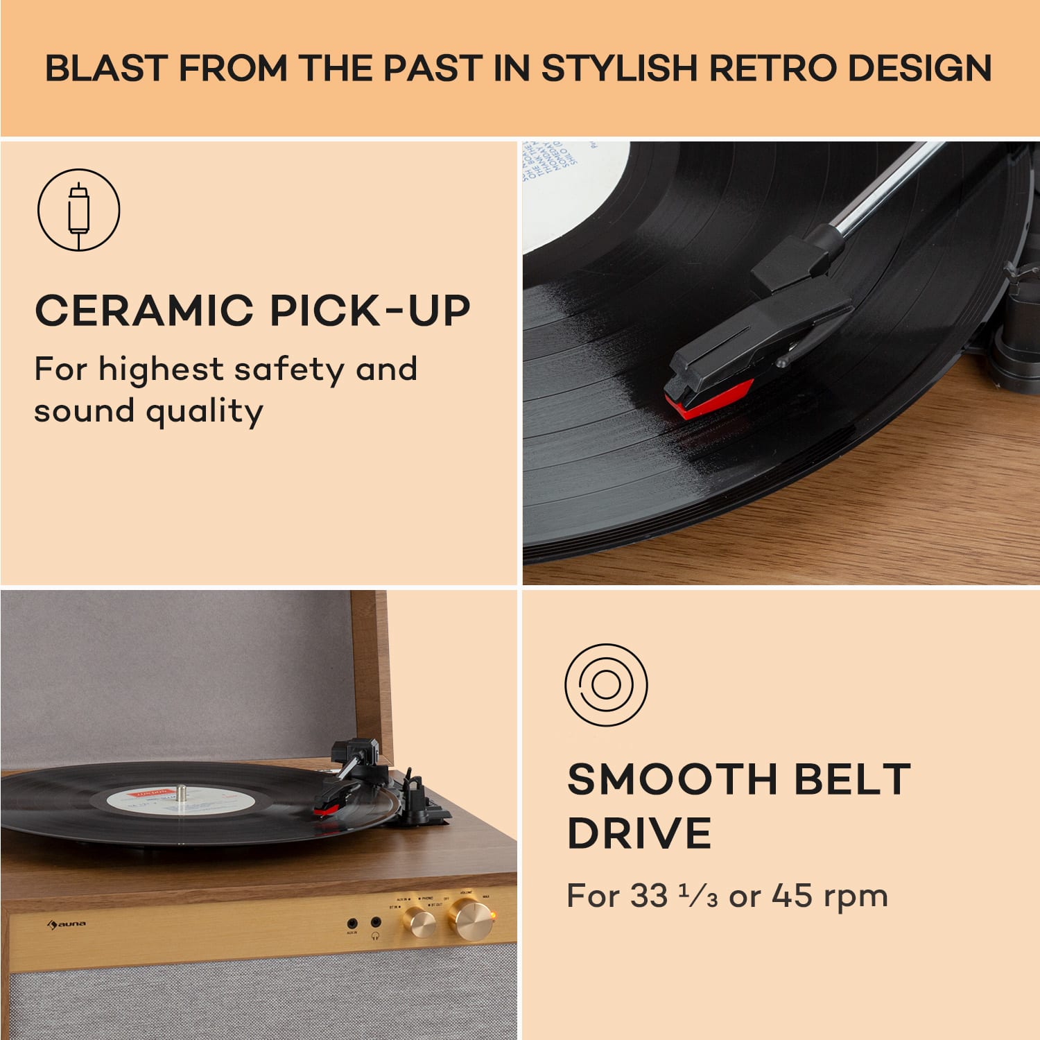 Auna Berklee TT Case, gramofónový prehrávač, remeňový pohon, 33 1/3, 45 a 78 otáčok/minútu, stereo reproduktory – Obrázok 3