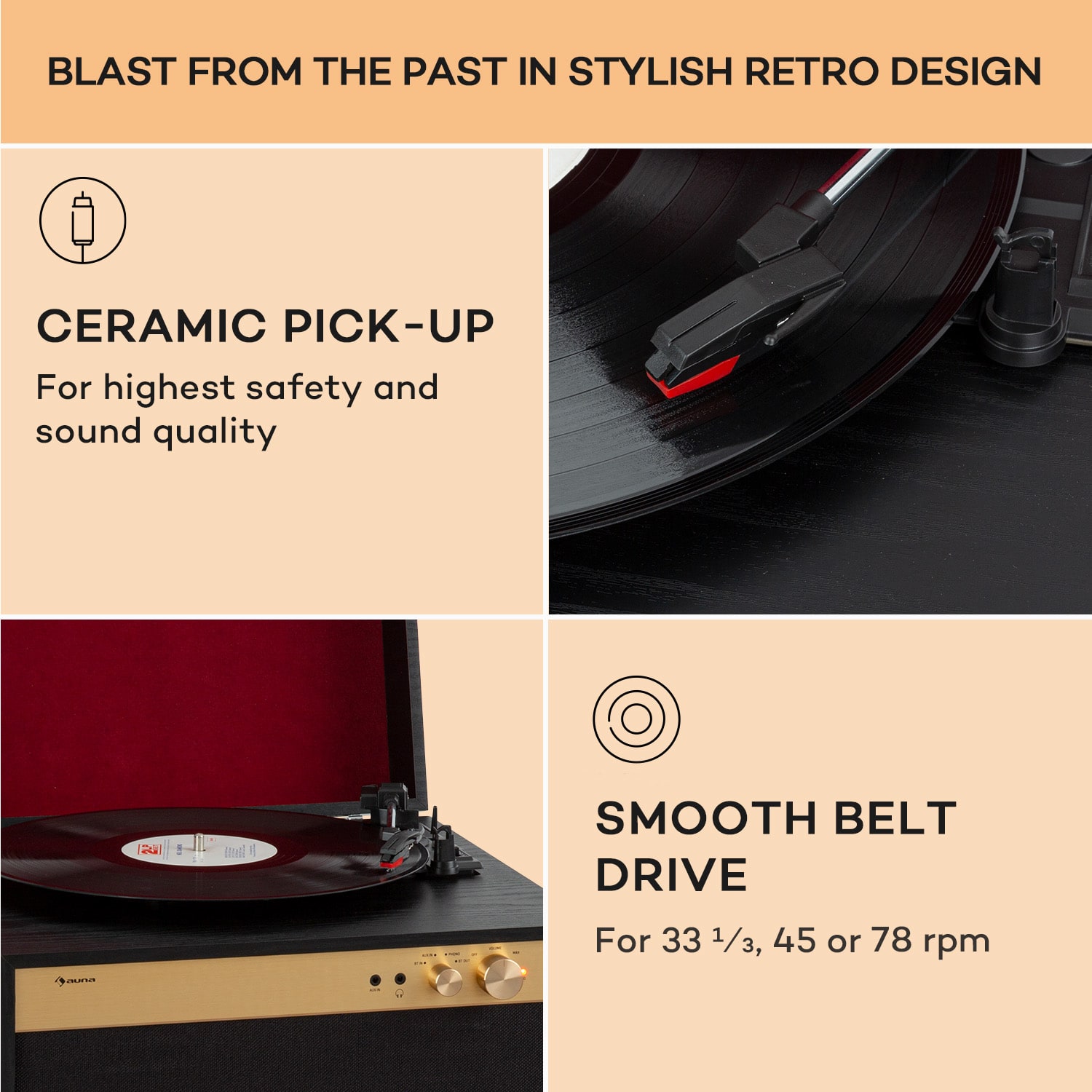 Auna Berklee TT Case, gramofónový prehrávač, remeňový pohon, 33 1/3, 45 a 78 otáčok/minútu, stereo reproduktory – Obrázok 3