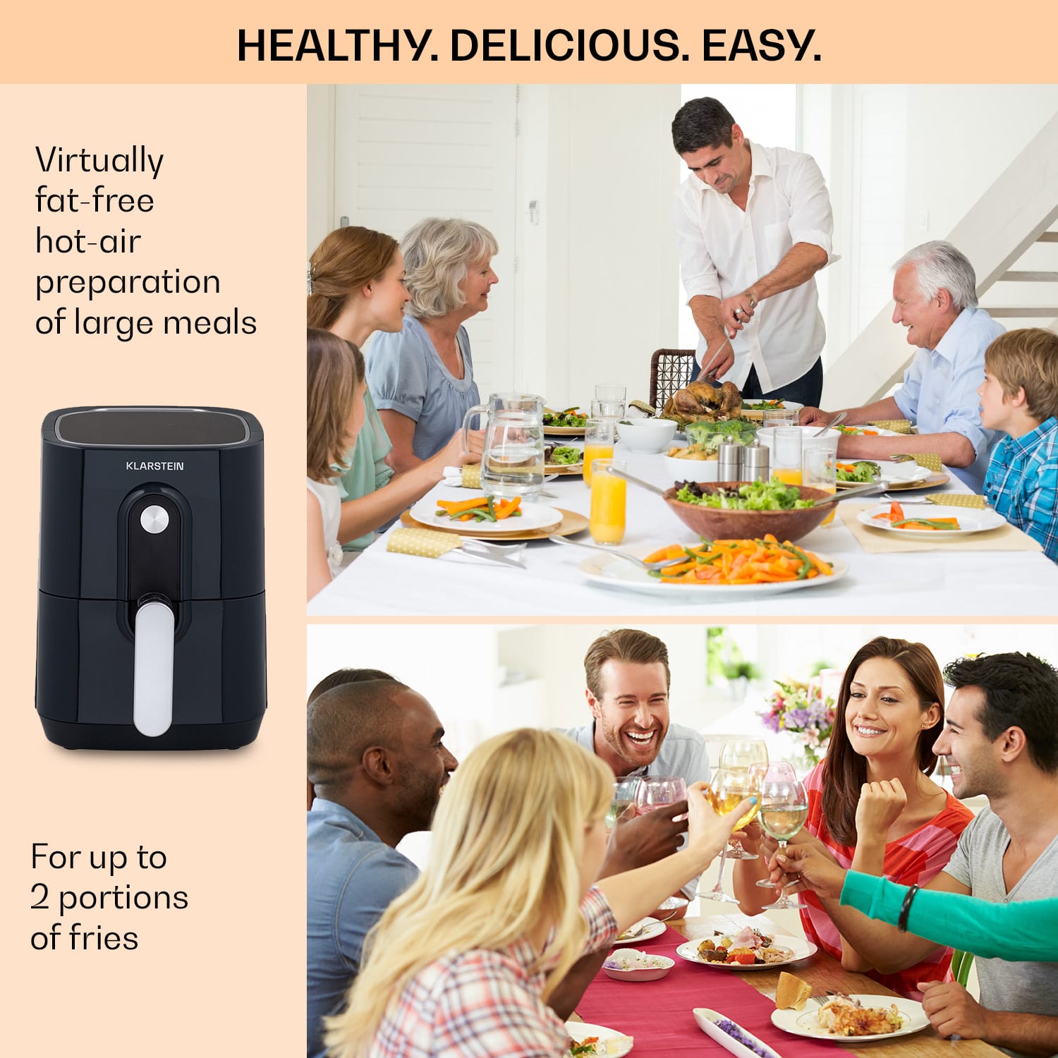 Klarstein Crisp-Pro, teplovzdušná fritéza, 1400 W, 2,8 l, 8 programov, časovač, nehrdzavejúca oceľ – Obrázok 2