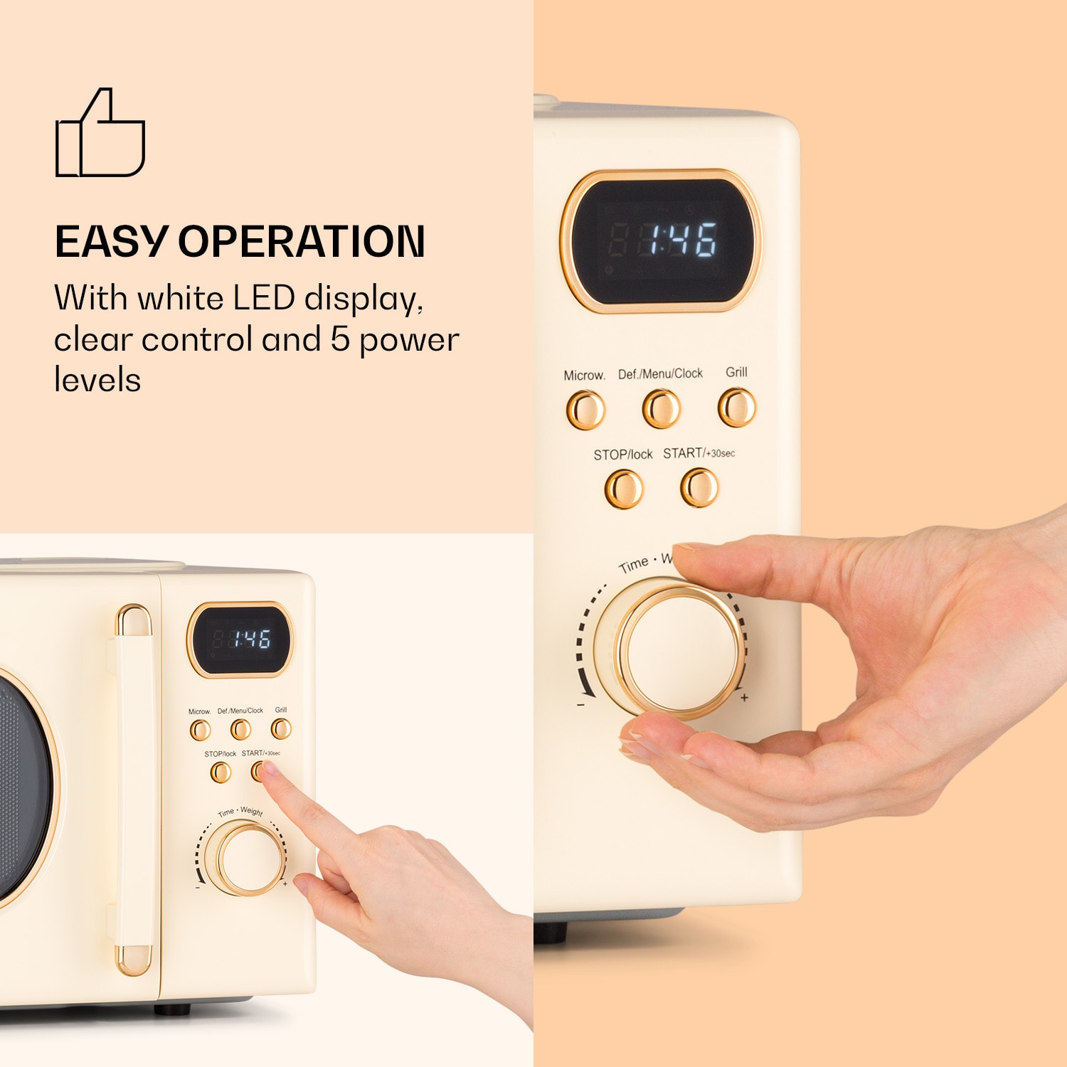 Klarstein Julieta, mikrovlnná rúra s grilom, 20 l, 700/800 W, Ø 25,5 cm, 8 programov – Obrázok 2