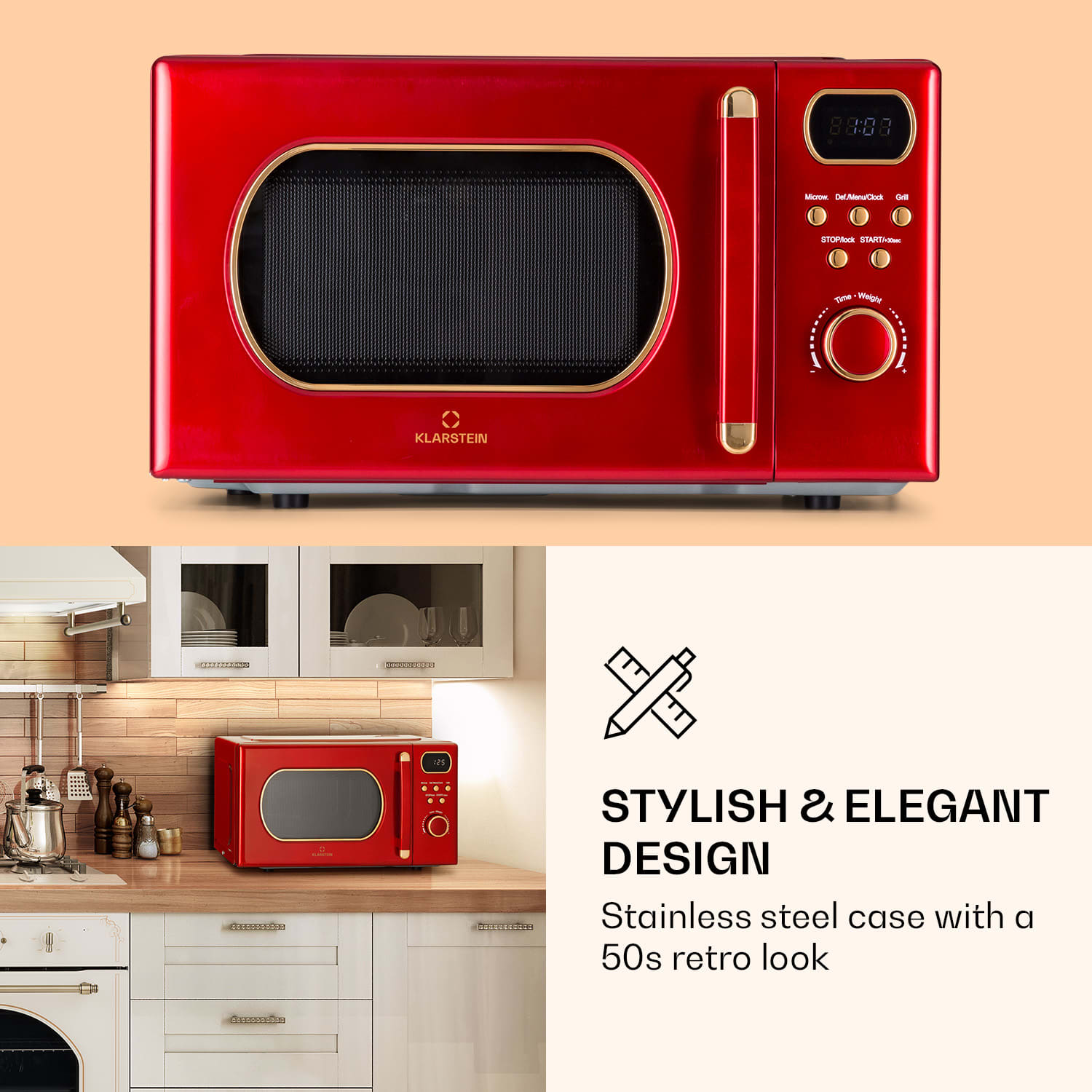 Klarstein Julieta, mikrovlnná rúra s grilom, 20 l, 700/800 W, Ø 25,5 cm, 8 programov – Obrázok 3