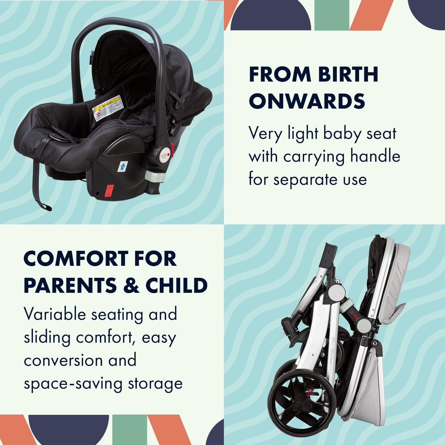 Babify Go Baby Neo 3 v 1, kočík, športový kočík, autosedačka, R44/04, skupina 0+, 5-bodové bezpečnostné pásy – Obrázok 2