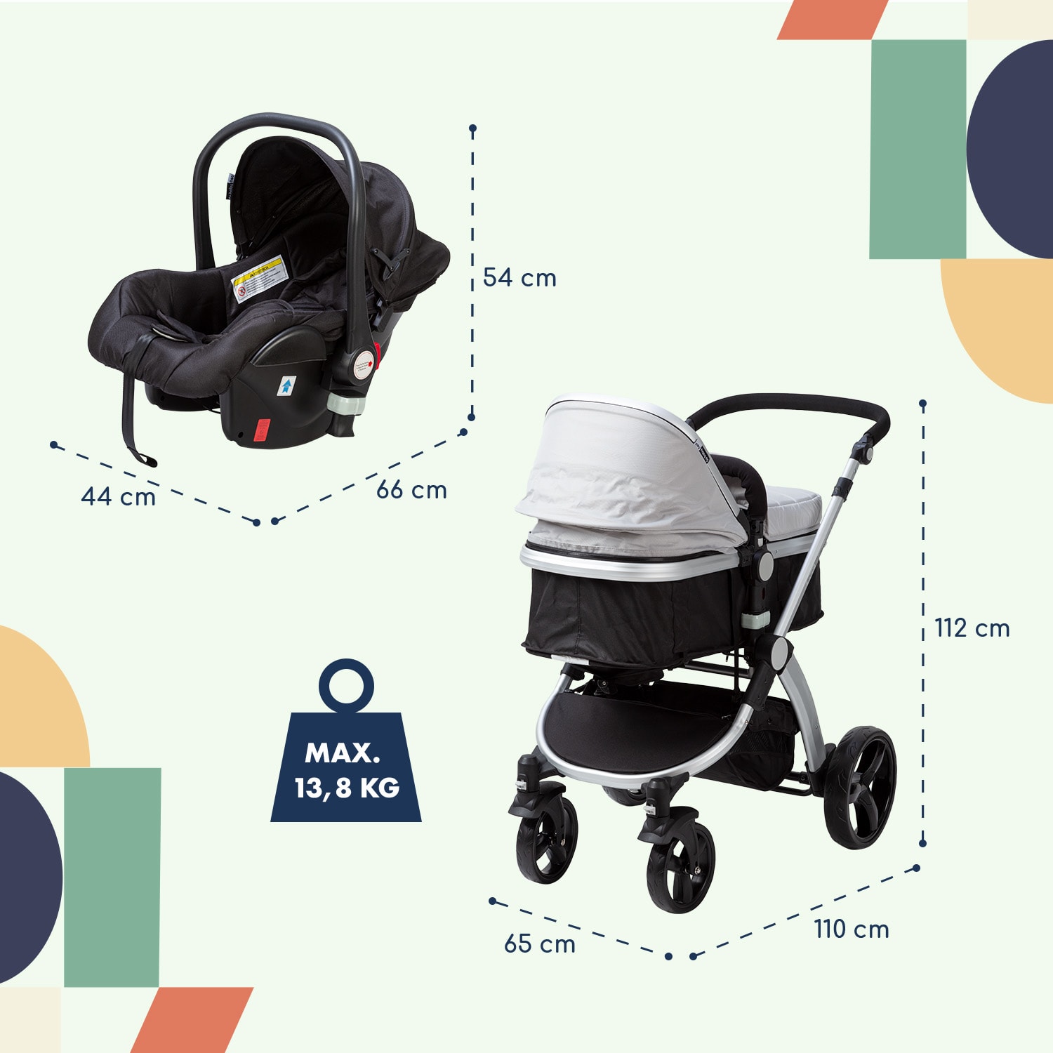 Babify Go Baby Neo 3 v 1, kočík, športový kočík, autosedačka, R44/04, skupina 0+, 5-bodové bezpečnostné pásy – Obrázok 3