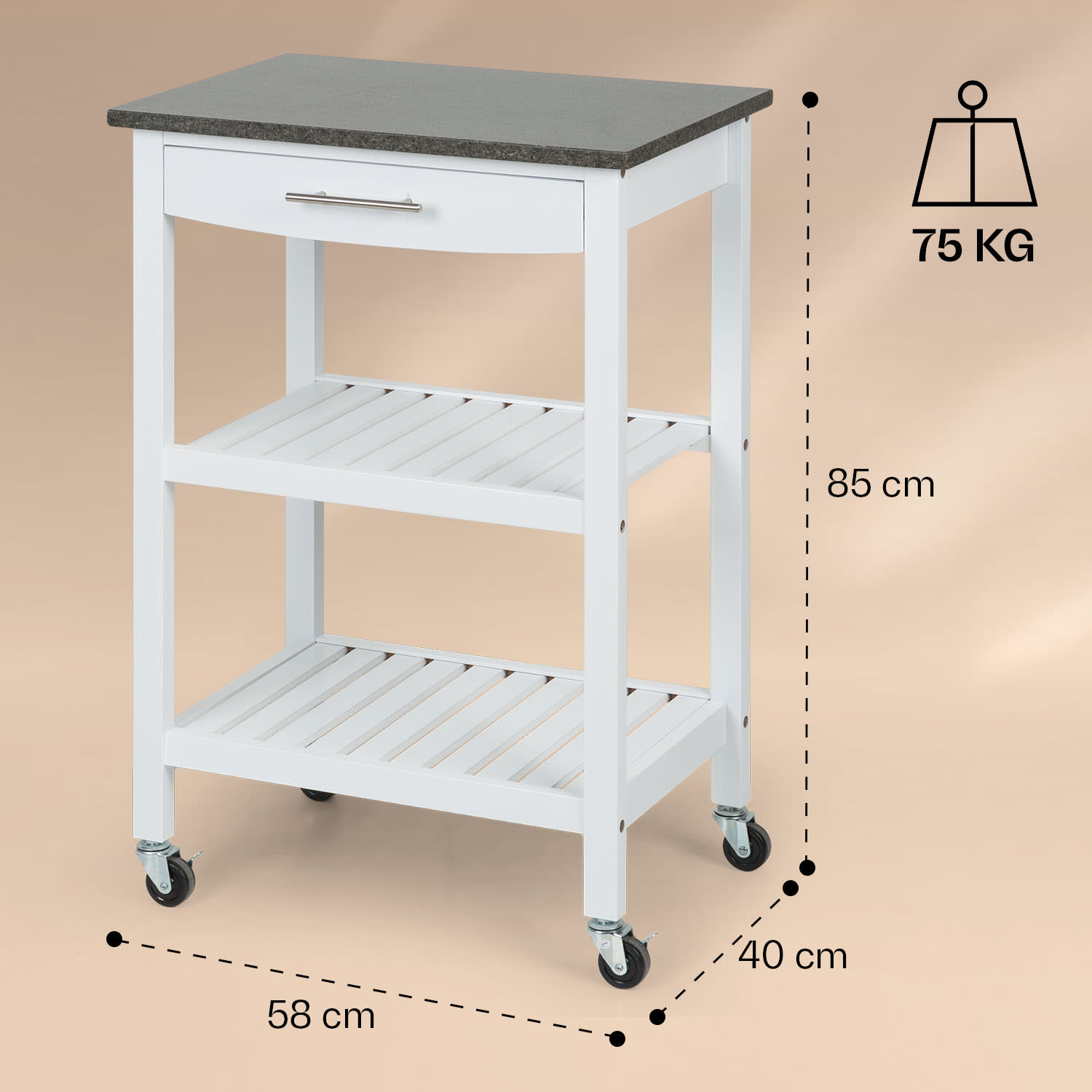 Klarstein Tennessee, servírovací vozík, kuchynský vozík, 4 poschodia, drevo, žula, mobilný – Obrázok 3