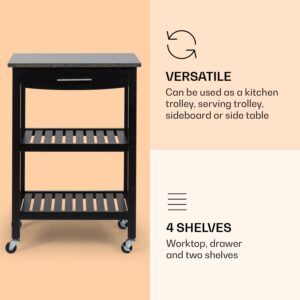 Klarstein Tennessee, servírovací vozík, kuchynský vozík, 4 poschodia, drevo, žula, mobilný