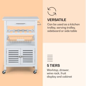 Klarstein Louisiana, servírovací vozík, kuchynský vozík, 5 poschodí, drevený držiak na utierky, mobilný