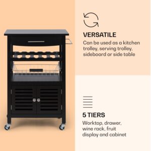 Klarstein Louisiana, servírovací vozík, kuchynský vozík, 5 poschodí, drevený držiak na utierky, mobilný