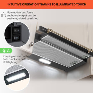 Klarstein Vilhelmine 60 Retro, digestor, 60 cm, vstavaný, 332 m³/h, B, LED, čierny