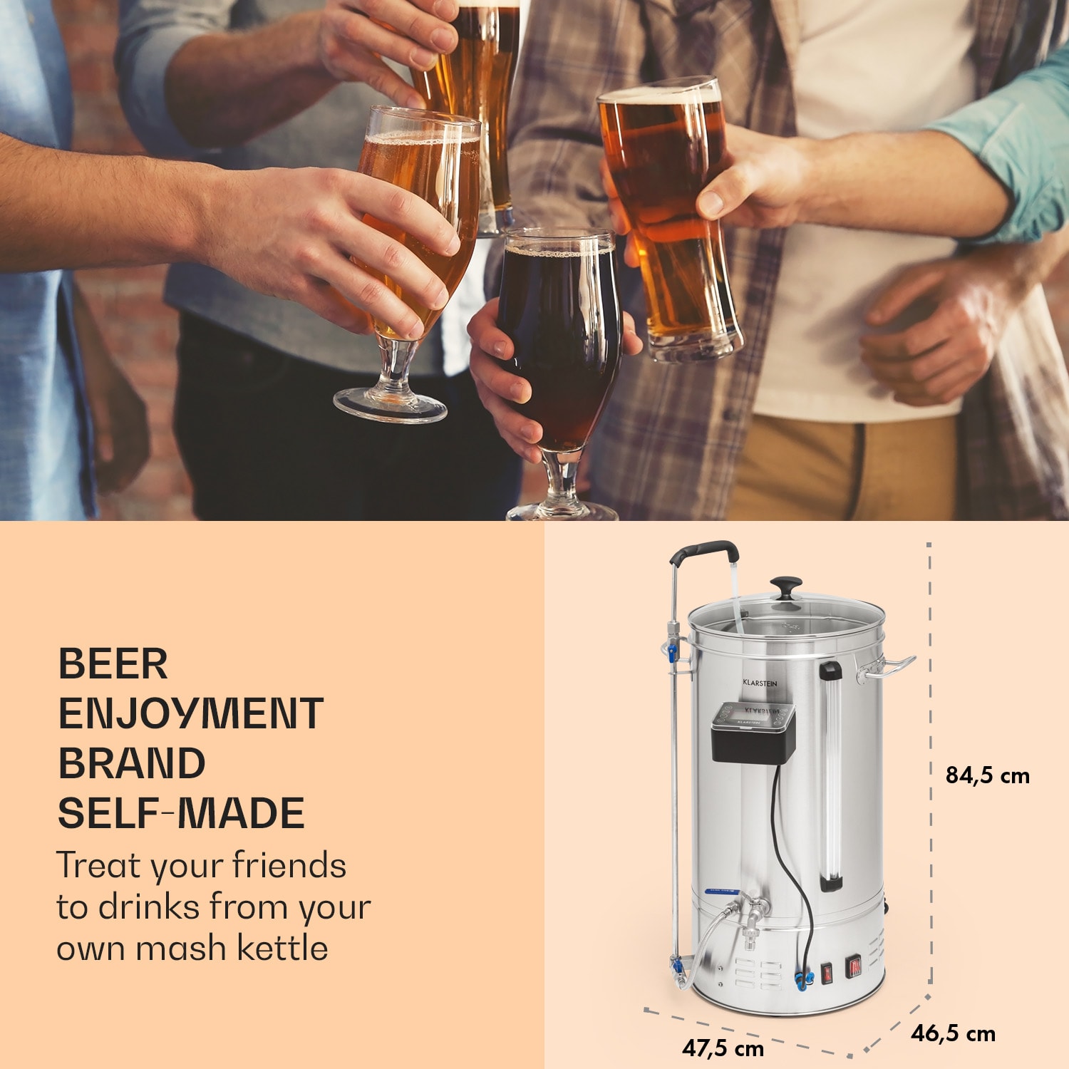 Klarstein Brauheld Smart 45, rmutovací kotol, 45 l, 2500 W, 100 °C, obehové čerpadlo, nehrdzavejúca oceľ – Obrázok 3