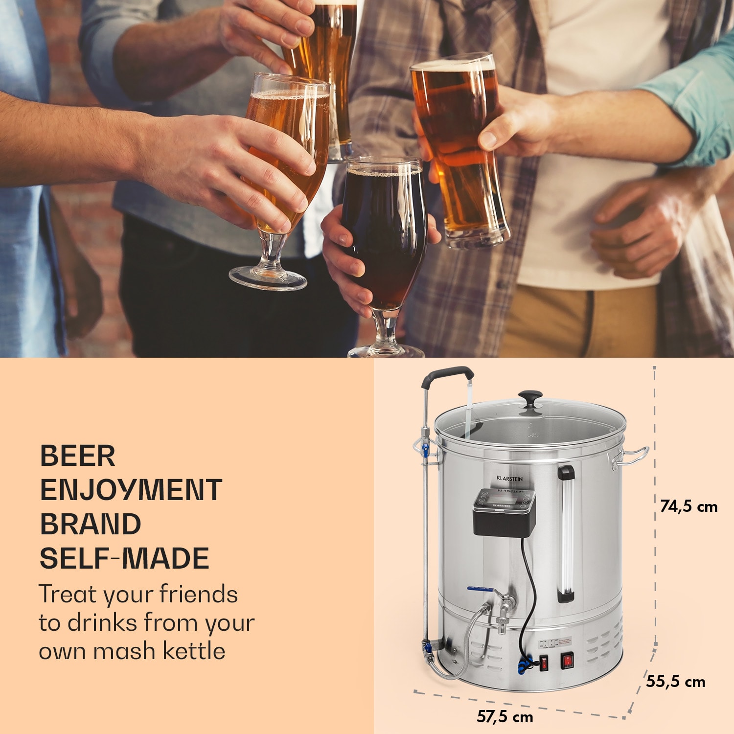 Klarstein Brauheld Smart 65, rmutovací kotol, 65 l, 2500 W, 100 °C, obehové čerpadlo, nehrdzavejúca oceľ – Obrázok 3