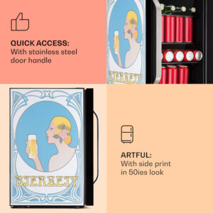 Klarstein Beersafe 70 Bierzeit Edition, chladnička, 70 l, 3 police, panoramatické sklenené dvere, nehrdzavejúca oceľ