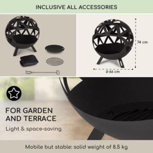 Blumfeldt Colima, ohnisko, Ø 66 cm, guľovitý tvar, rošt na drevené uhlie, popolník