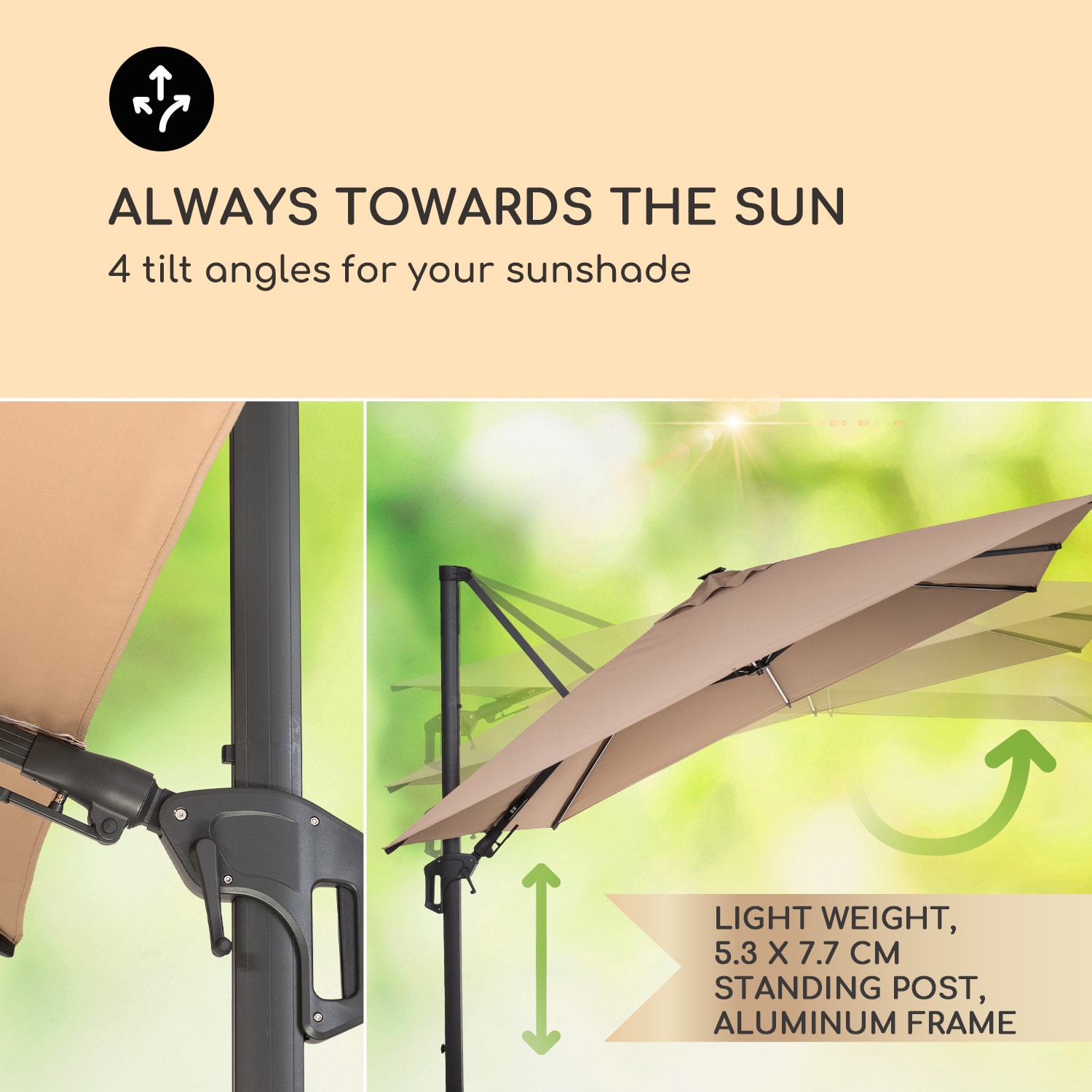 Blumfeldt Arles, slnečník, 300 x 300 cm, polyester, UV 50+, vodoodpudivý, LED svetlo – Obrázok 2