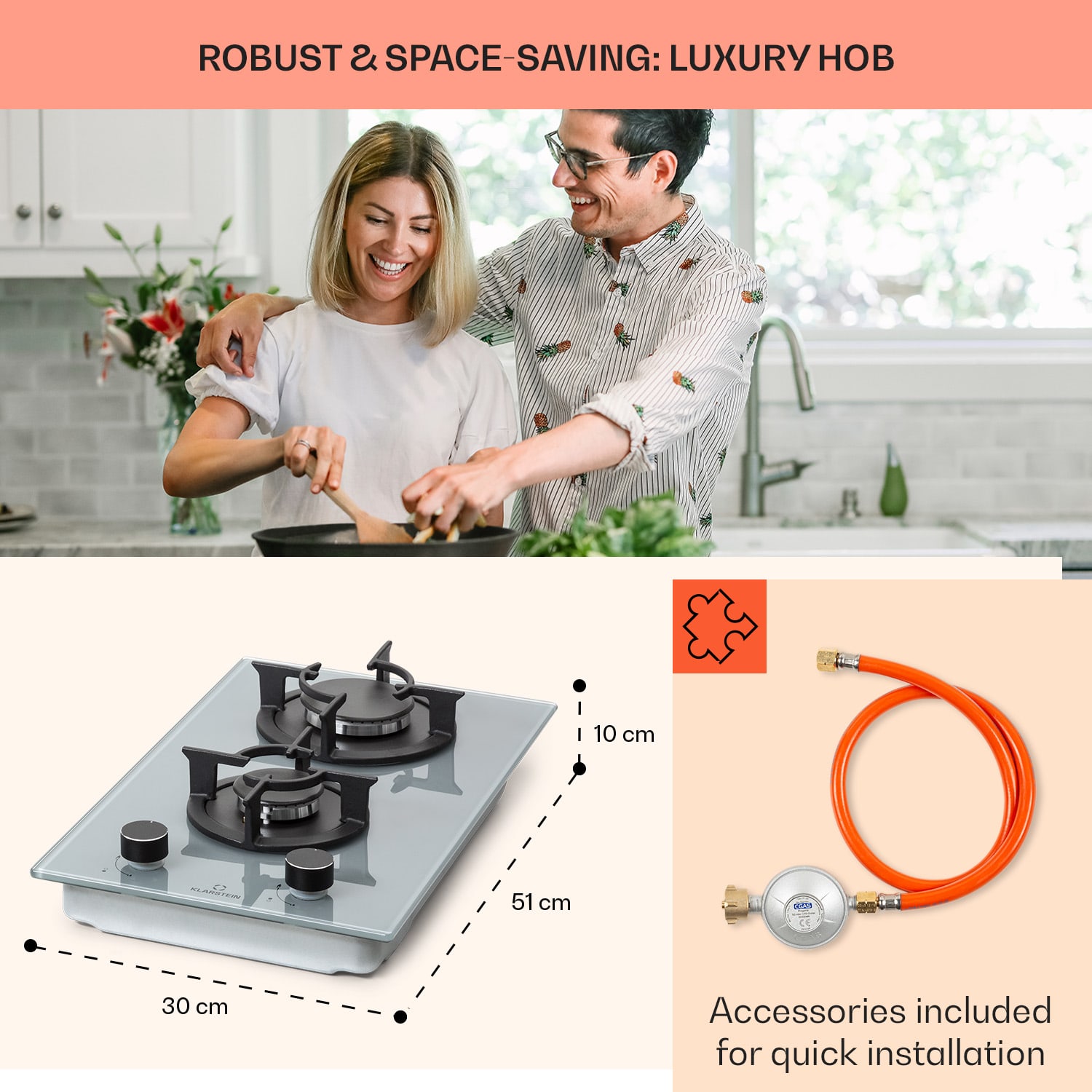 Klarstein Firetale, plynová varná doska, 2 hliníkové horáky, zemný plyn/propán – Obrázok 3