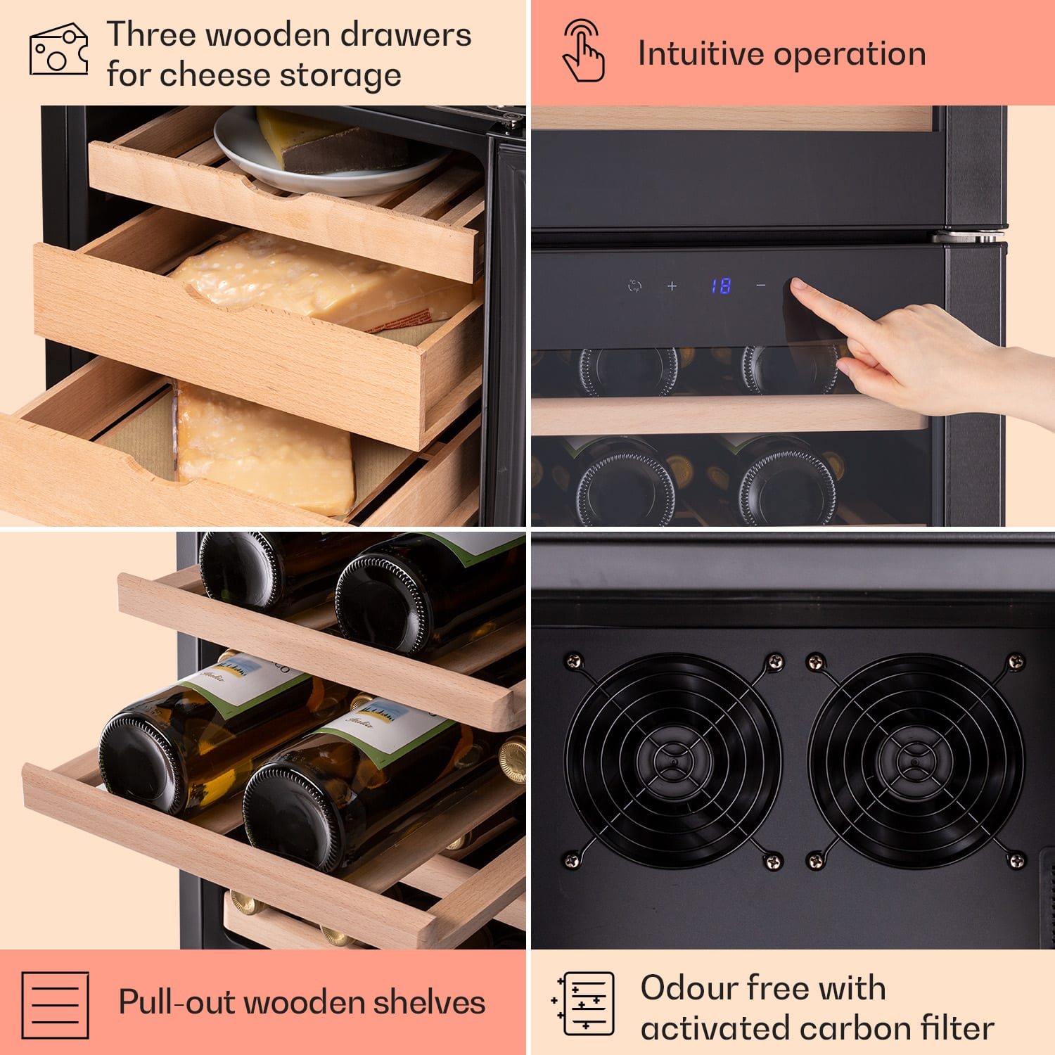 Klarstein El Dorado 89, chladnička na víno a syr, 89 l, 2 zóny, dotykový displej, LED – Obrázok 2