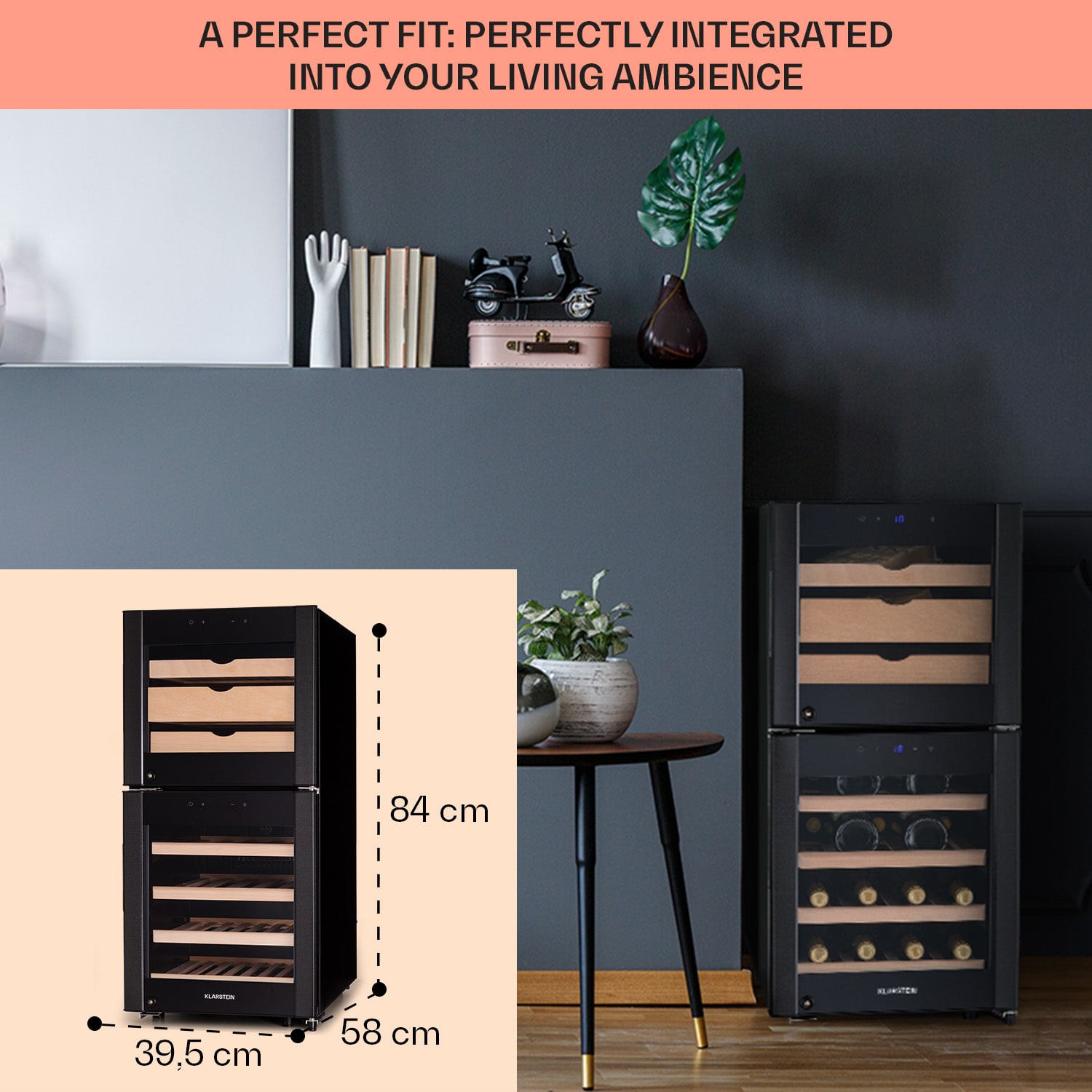 Klarstein El Dorado 89, chladnička na víno a syr, 89 l, 2 zóny, dotykový displej, LED – Obrázok 3