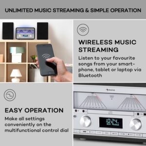 Auna Elton, stereo systém, CD, BT, MP3, DAB+, FM rádio, VU merač, podsvietenie