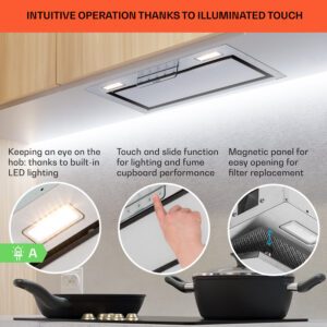 Klarstein Camila, vstavaný digestor, 52 cm, 397 m³/h, LED, dotyková plocha, nehrdzavejúca oceľ