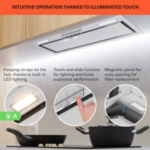Klarstein Camila, vstavaný digestor, 70 cm, 397 m³/h, LED, dotyková plocha, nehrdzavejúca oceľ