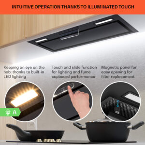 Klarstein Camila, vstavaný digestor, 70 cm, 397 m³/h, LED, dotyková plocha, nehrdzavejúca oceľ