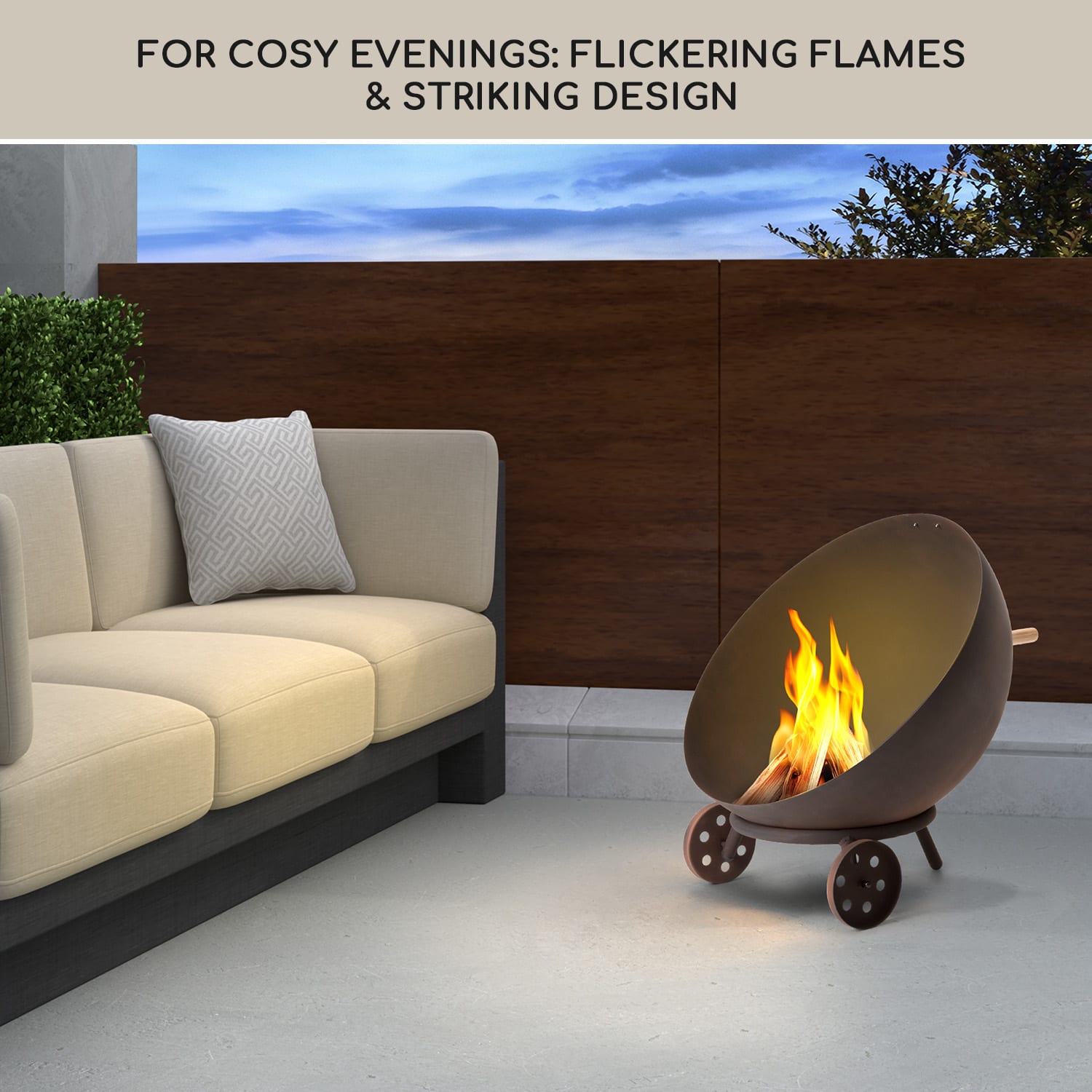 Blumfeldt Fireball Egon, ohnisko, oceľ, do záhrady alebo na terasu, Ø 66 cm, kryt na gril – Obrázok 3