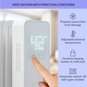 Sanford Smart, olejový radiátor, 2500 W, týždenný časovač, LED displej, dotykový panel, Klarstein aplikácia