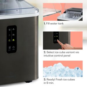 Klarstein Albaron Supreme, výrobník ľadu, tvar náboja, 12 kg/24 h, nádrž 1,5 l, nehrdzavejúca oceľ