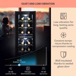 Klarstein Shiraz 12 Duo, vinotéka, 42 l, 12 fliaš, 2 zóny 5-12 / 12-18°C, dotykové ovládanie