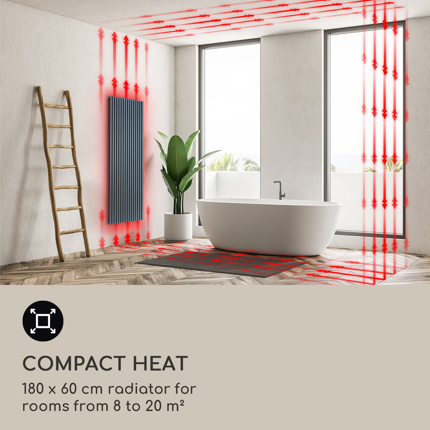 Blumfeldt Delgado, 180 x 60, radiátor, kúpeľňový radiátor, rúrkový radiátor, 1065W, teplá voda, 1/2 – Obrázok 2