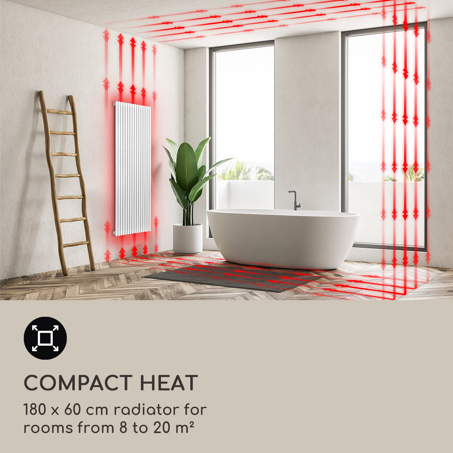 Blumfeldt Delgado, 180 x 60, radiátor, kúpeľňový radiátor, rúrkový radiátor, 1065W, teplá voda, 1/2 – Obrázok 2