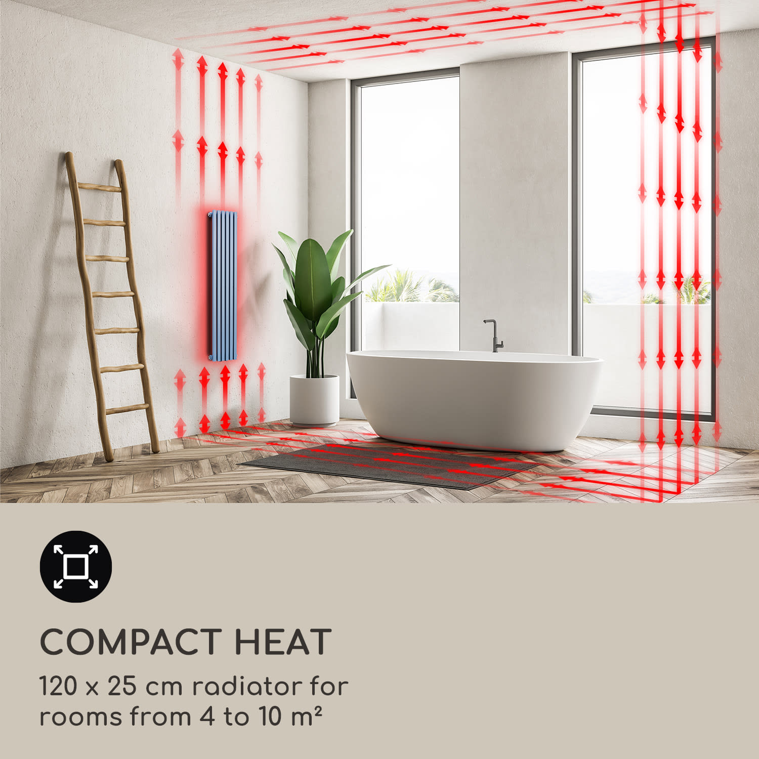 Blumfeldt Delgado, 120 x 25, radiátor, kúpeľňový radiátor, rúrkový radiátor, 508W, teplá voda, 1/2 – Obrázok 2