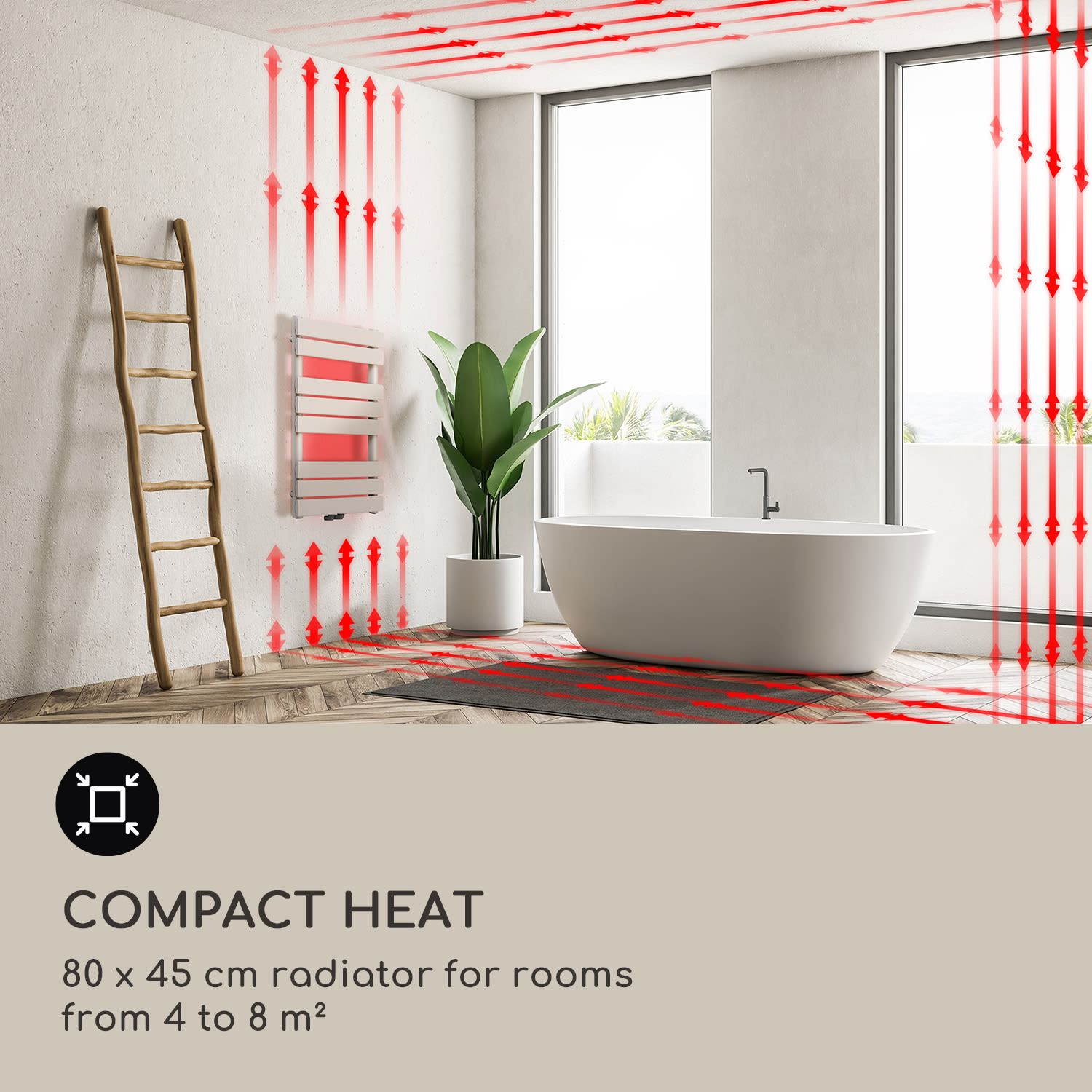 Blumfeldt Fairmont, radiátor, 80 x 45, 375 W, teplá voda, 3 držiaky uterákov, 1/2 – Obrázok 2