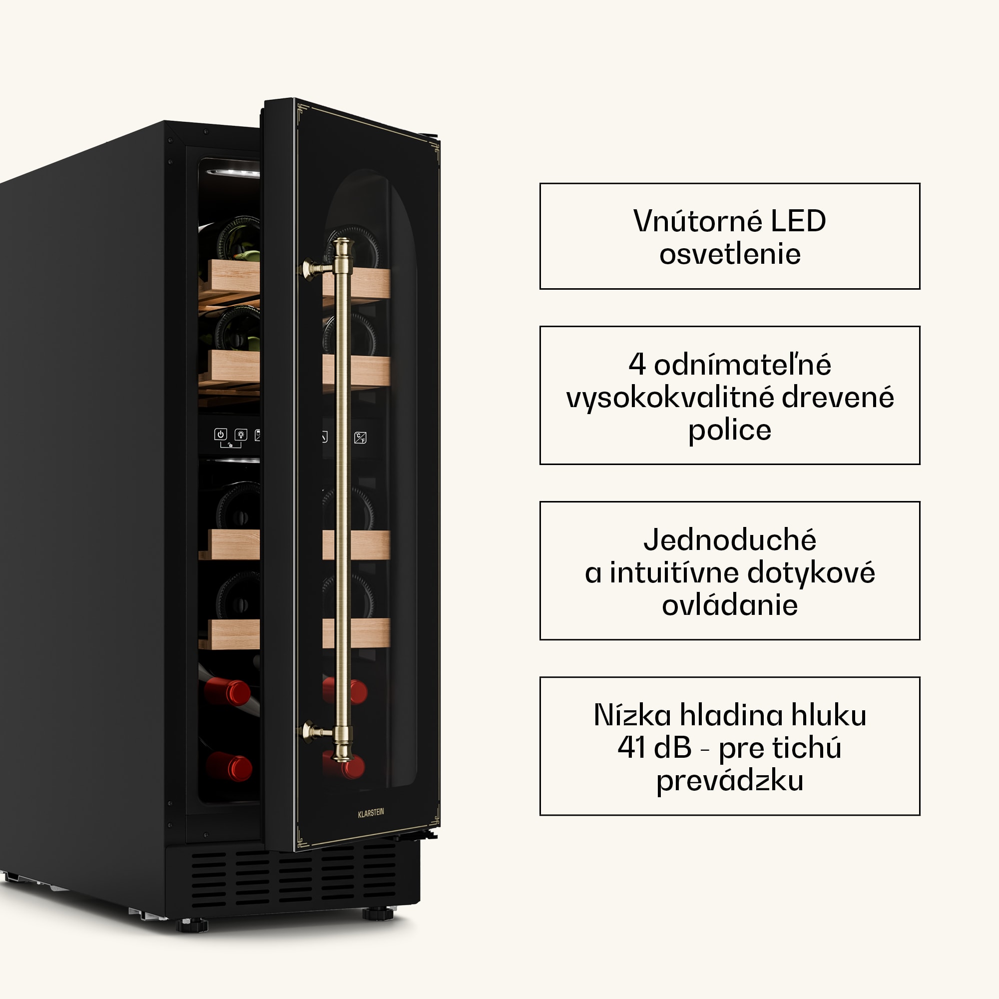 Klarstein Vinovilla Victoria 17 Built-In Duo Vilhelmine Edition, vinotéka, 17 fliaš, sklenené dvierka – Obrázok 3