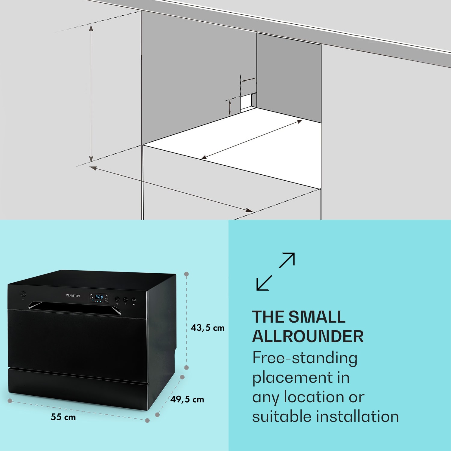 Klarstein Havasia UV 6, umývačka riadu, UV svetlo, 1380 W, voľne stojaca – Obrázok 2