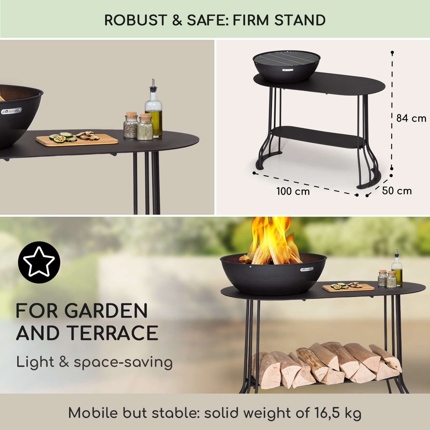 Blumfeldt Nantai, grilovacia stanica, ohnisko: Ø 50 cm, grilovací rošt: Ø 48 cm, dizajn stola – Obrázok 2