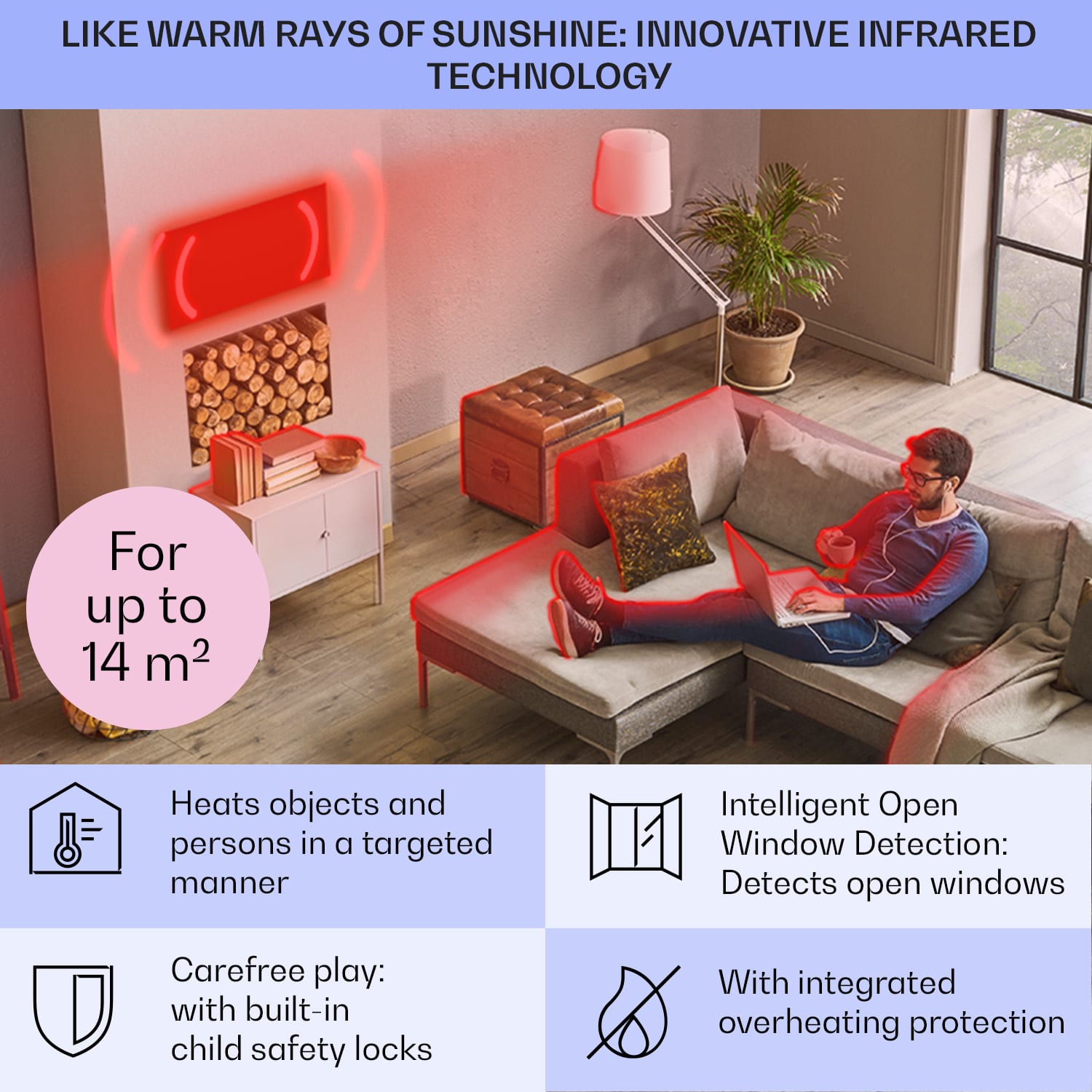 Klarstein Taal Smart, hybridný infračervený ohrievač, 105 x 56 cm, 750 W, týždenný časovač, IP24