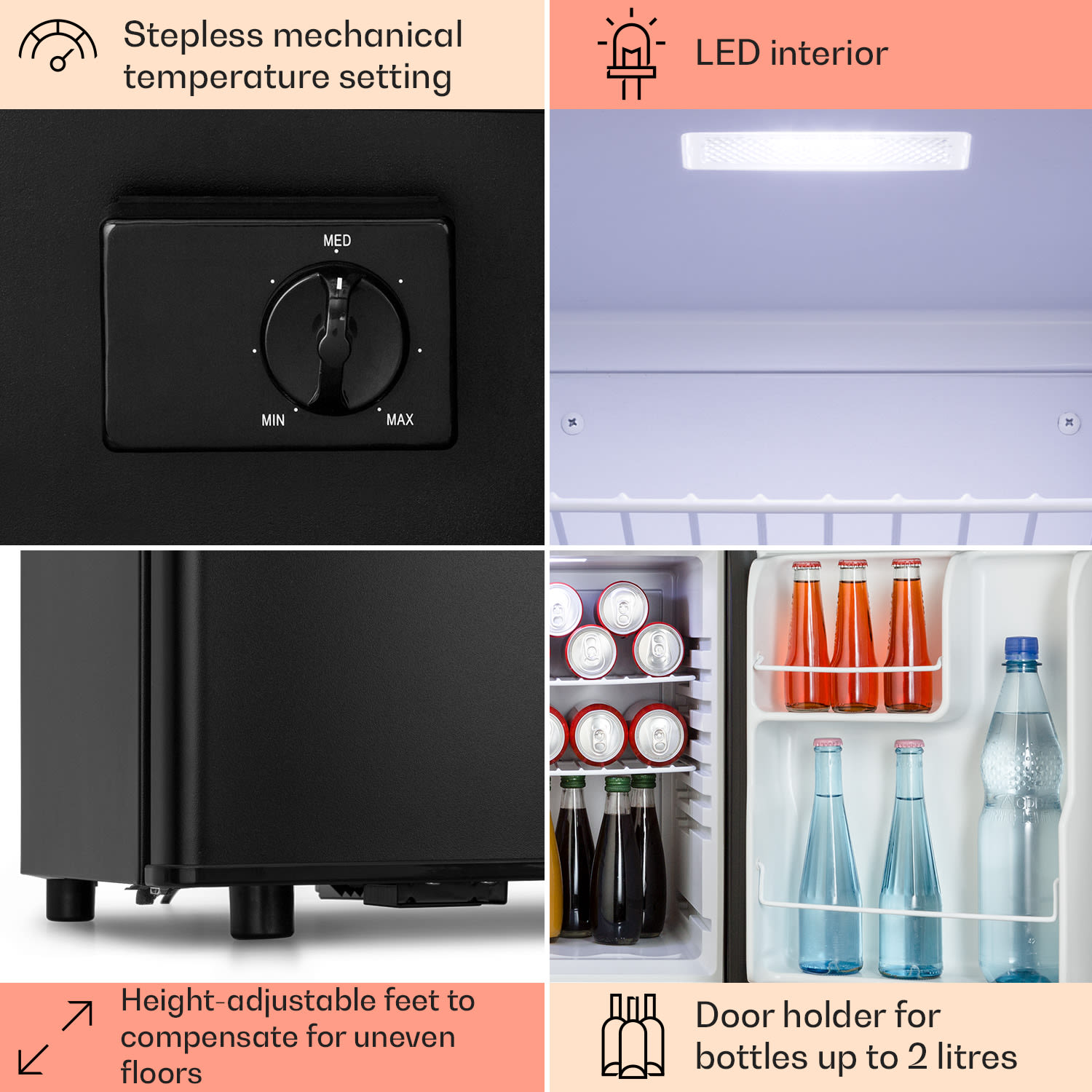 Klarstein Happy Hour 45, mini chladnička, minibar, chladnička na nápoje, 45 l, 26 dB – Obrázok 2