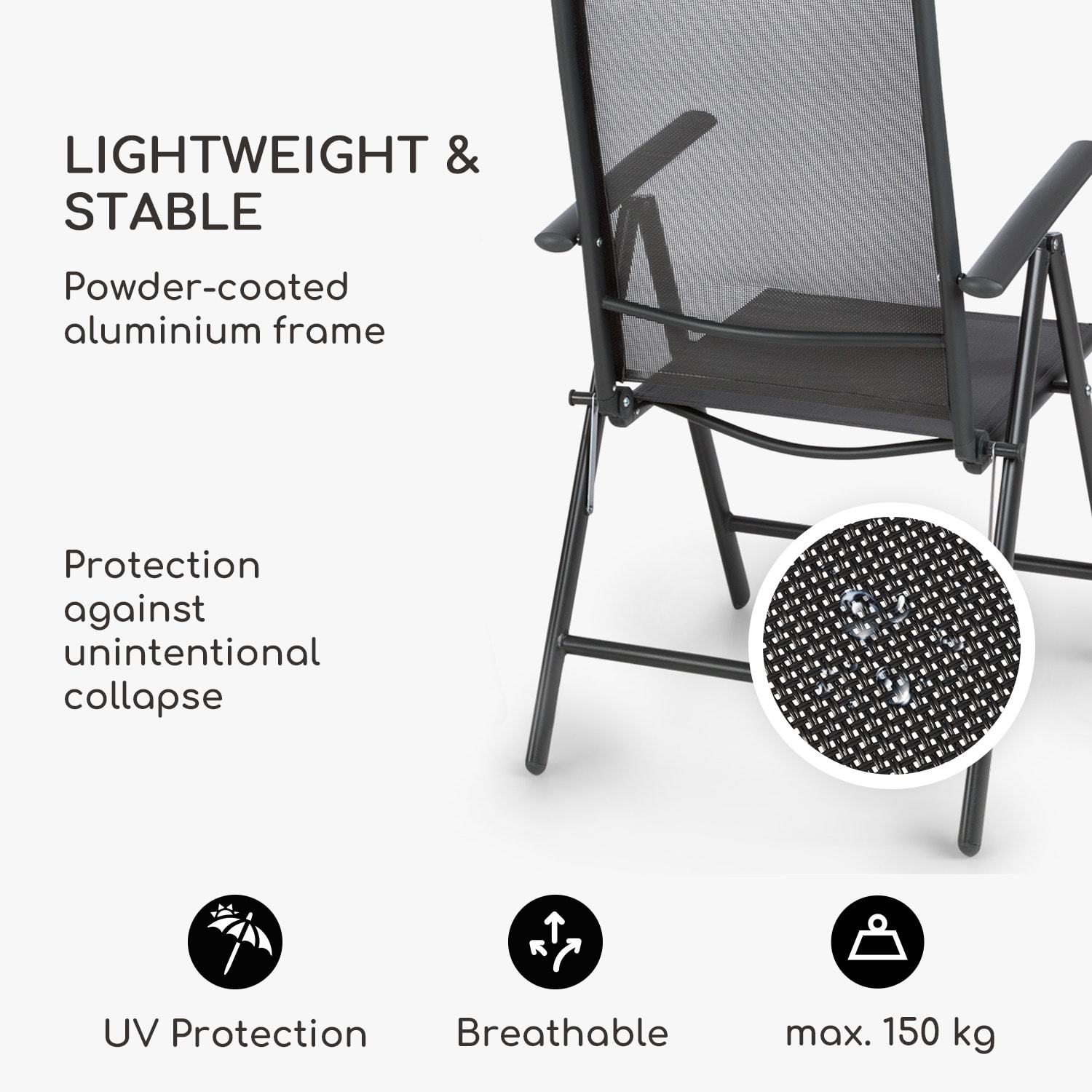 Blumfeldt London Lite, skladacia stolička, 56,5 x 107 x 68 cm, ComfortMesh, hliník