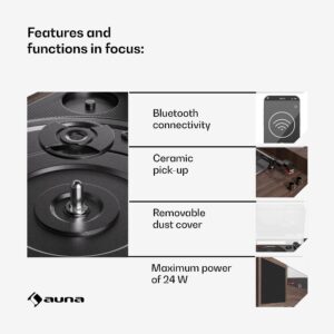 Auna TT-Play 2x10W BT RCA-Out 3-rýchlostný gramofón, gramofón, 3-rýchlostný, Bluetooth