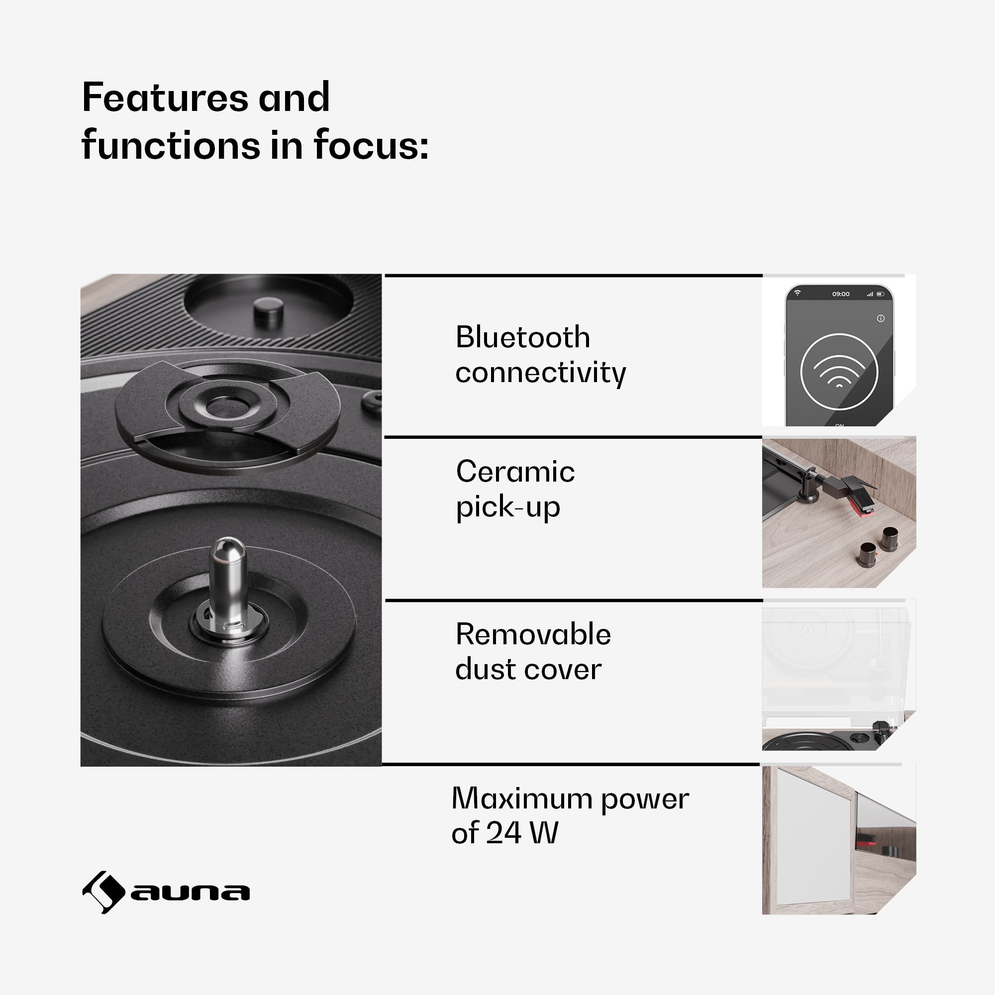 Auna TT-Play 2x10W BT RCA-Out 3-rýchlostný gramofón, gramofón, 3-rýchlostný, Bluetooth