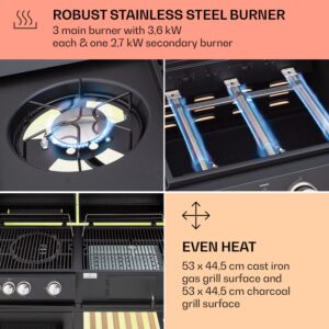 Klarstein Aberdeen, kombinovaný gril, plyn, drevené uhlie, údiareň, teplomer, 2 bočné stolíky, mobilný